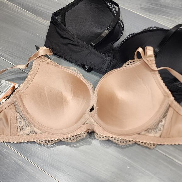 Renee Rofe‎ Bras Demi Lacy Lightly Padded Underwire Black Beige 36B - Picture 6 of 9